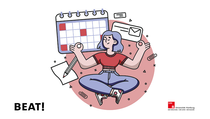 Terminbuchung Kalender mit Frau im Yogasitz